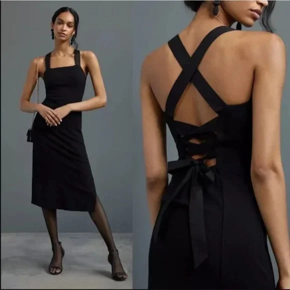 Anthropologie Porridge Seamed Cross-Back Midi Dress - Picture 1 of 5